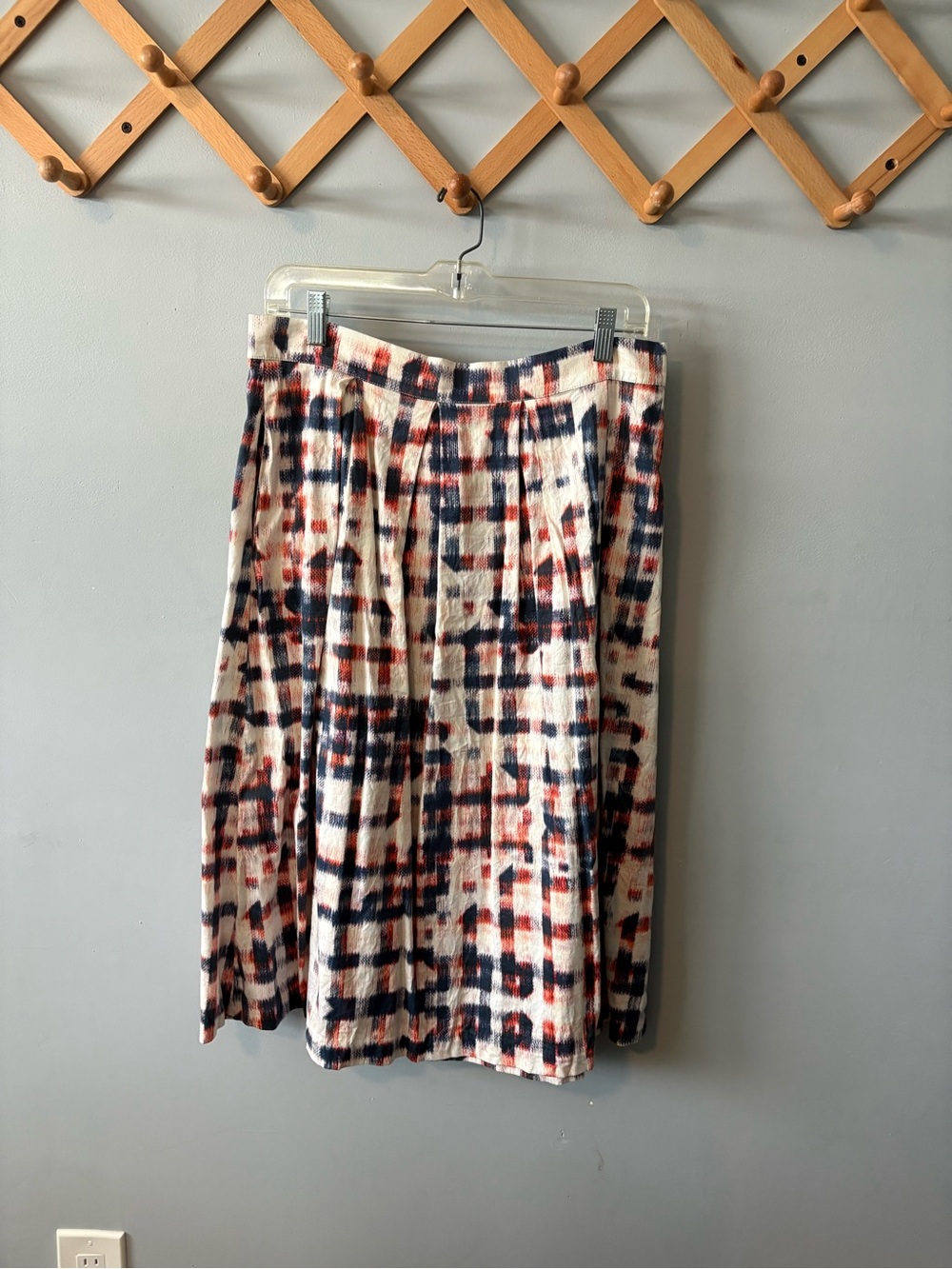 Sam & Lavi Cream Midi Skirt with Navy and Red Plaid